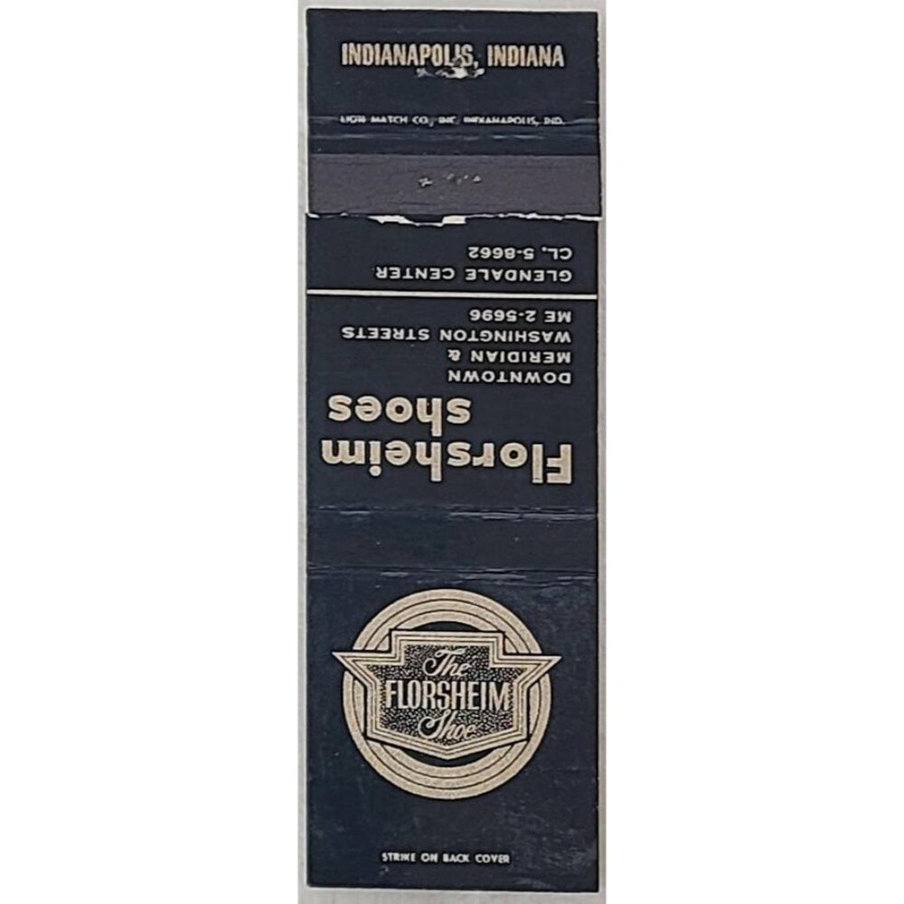 Florsheim Shoes Indianapolis IN 1950s Vintage Black Gold Logo Matchbook